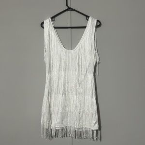 White and silver fringe dress